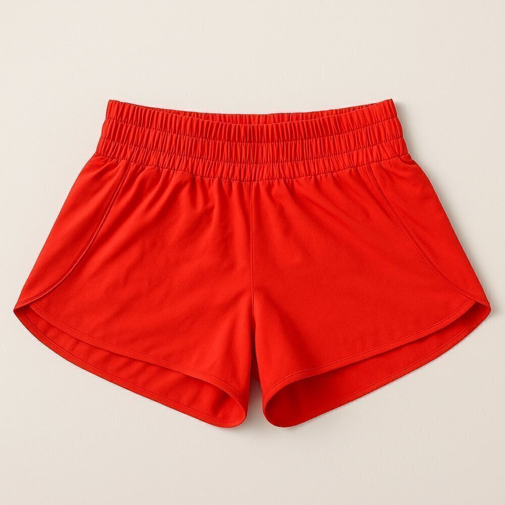 Red Athletic Running Shorts | Elastic Waist | Flowy Dolphin Hem